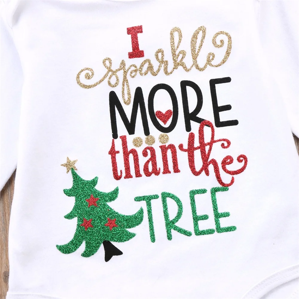 Новорожденных Рождество дерево Одежда для маленьких девочек Комбинезон Корректирующие боди для женщин и гетры комплект одежды