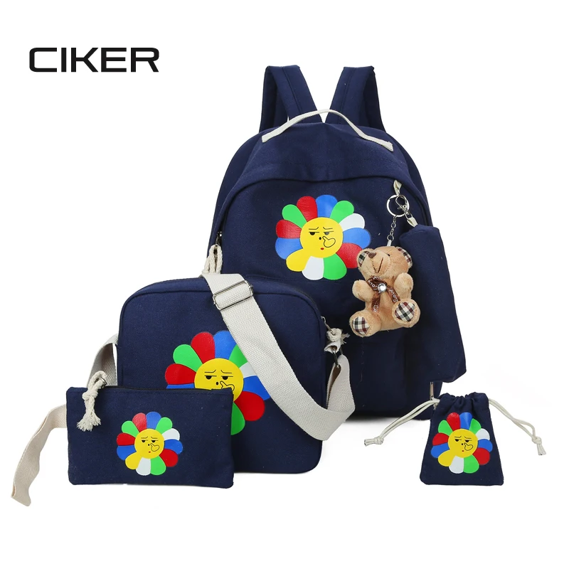 CIKER 2017 Fashion women canvas 5pcs set backpack for teenage girls laptop backpacks cute student shoulder