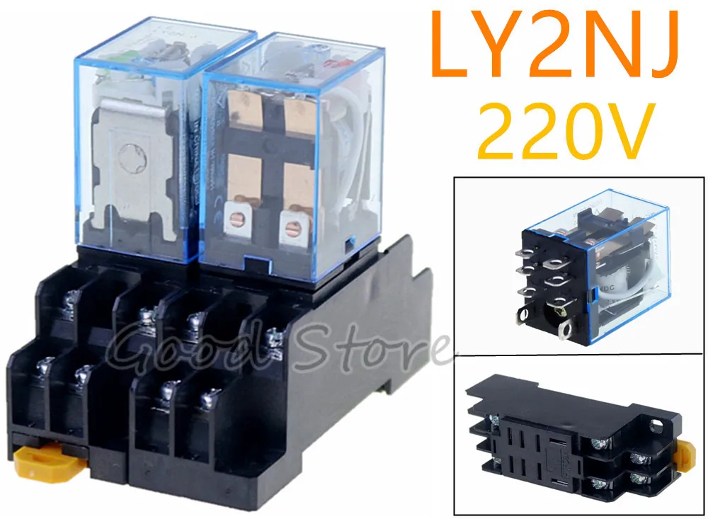 10A AC220V Coil Power Relay LY2NJ HH62P 8 Pins 2 Open 2 Close With Socket UULK