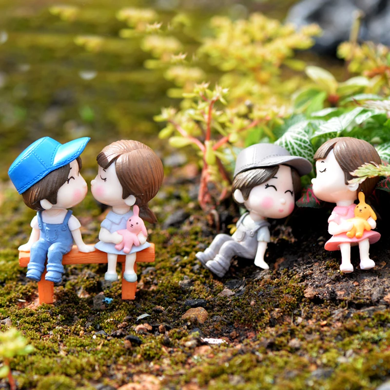 Sweety Lovers Couple Chair Figurines Miniatures Fairy Garden Gnome Moss Valentine's Day Gift Resin Crafts Home Decoration 1set miniature figurines resin crafts resin crafts accessories miniature couple ornament