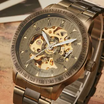 

Automatic Watches Men Mechanical Watch Skeleton BronzeTransparent Self Winding Mens Steampunk Wrist Watch Man Clock montre homme