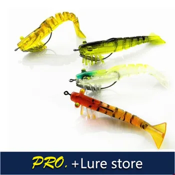 

Free shipping 8pcs 90mm 8.5g soft rubber artificial shrimp 3D eyes with hooks lifelike shrimp baits fishing baits prawn baits