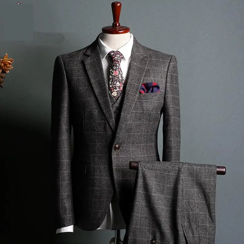 Buy Grey Check Fabrics Wedding Suit 2017 Business
