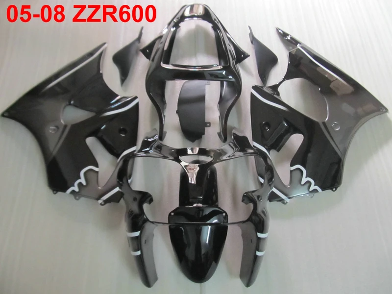 가와사키 닌자 ZZR600 05 06 07 08 블랙 실버 페어링 세트 ZZR600 2005-2008 OT16 용 사출 성형 탑 판매용 페어링 키트