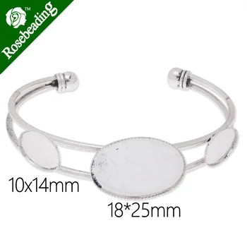 

Bracelet With Oval Settings,Cuff,Adjustable,Antique Silver-Plated,fit 18*25mm and 10*14 mm oval cabochon,Sold 10pcs/lot-C3759
