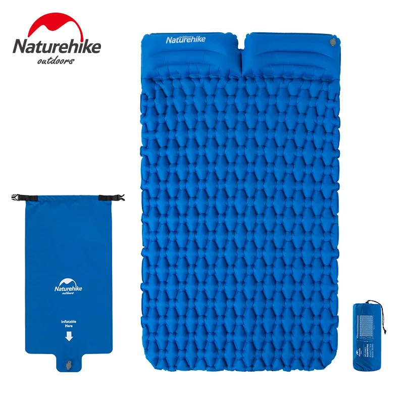 Naturehike открытый кемпинг матрас с подушкой ультра-легкий складной матрас надувной коврик двойной спальный коврик влагостойкий коврик - Цвет: Blue with air bag
