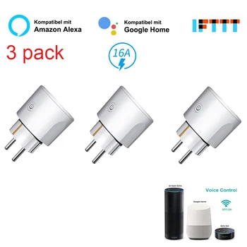 

3PACK 16A New WIFI Smart EU Plug Smart Switch Socket Audio Control Smart Timing Socket Wireless Outlet Voice Intelligent Control