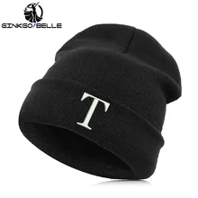 Beanie шляпа Skullie шапка, вязаная шапка-носок с вышивкой; одежда в стиле «панк» Для мужчин Для женщин личности подростков уличных танцев-алфавит T имя аббревиатура