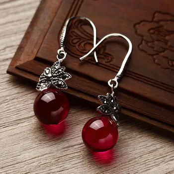 

925 Sterling Silver Genuine red corundum Green Earrings