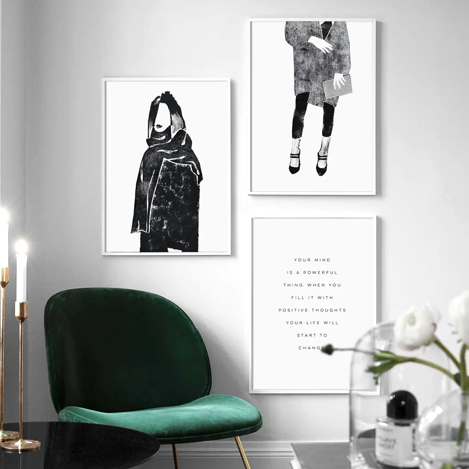 Fashion Lady Quotes Wall Art Canvas Painting Nordic Posters And Prints Abstract Black White Pictures For Living Room Decor|Рисование и