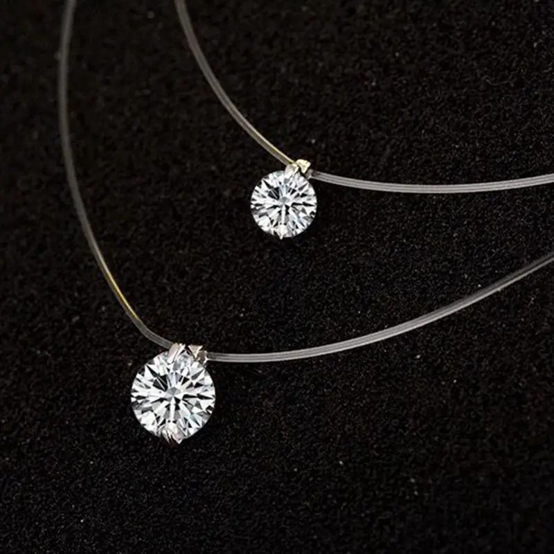 

Promotion ! Hot Sale 925 Sterling Silver Transparent Fishing Line CZ Necklace Transparent Nylon Chain AAA CZ Necklace
