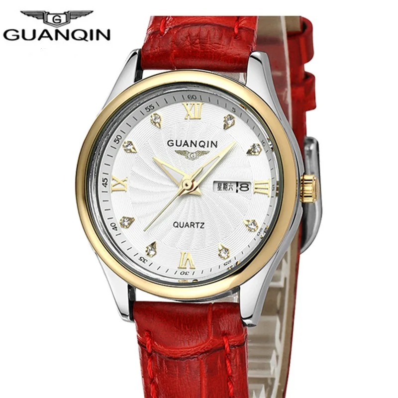 

Brand GUANQIN Women Quartz Watches Female Waterproof Double Calendar Luminous Leather Strap Women's Watches ladies watches 2017