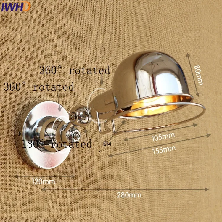 Lâmpada de Parede de Prata Iwhd Industrial Ajustável Led Longo Braço Oscilante Luminárias Edison Retro Vintage Ferro Luz da Parede Interior Iluminação E14 2 Luminárias de parede