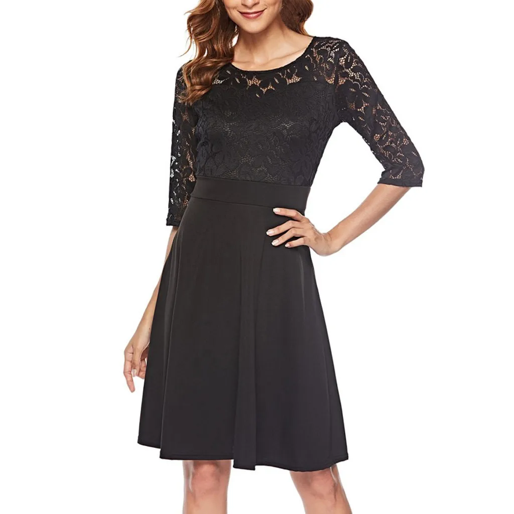 

Sleeper #401 2018 NEW FASHION Women Vintage Floral Sexy Floral Lace Cocktail Party Swing 3/4 Sleeves Dress solid Free Shipping
