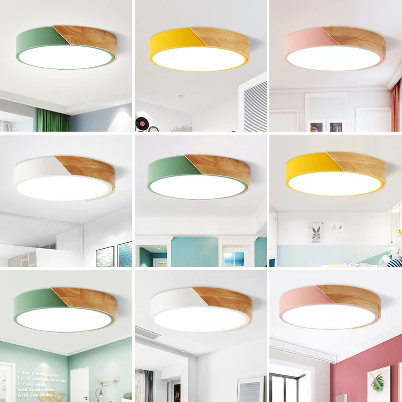 

Nordic Round LED Ceiling Light Wood Macaron Ceiling Light for Bedroom Dining Room DAG-ship