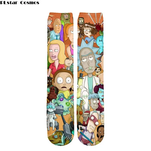 Модные носки для мужчин и женщин с 3d принтом аниме Рик и Морти высокие носки с 3d рисунком забавные гольфы для косплея галактики Харадзюку - Цвет: 3