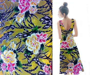 

Silk velvet Fabric Handcut Cotton Fabric Velvet Satin Materials Jacquard Brocade yellow flowers printed reversible sequin fabric