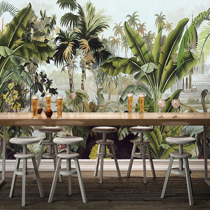 

Personalized Customization 3D Wallpaper European Style Retro Rain Forest Banana Tree Monkey Murals Restaurant Living Room Fresco