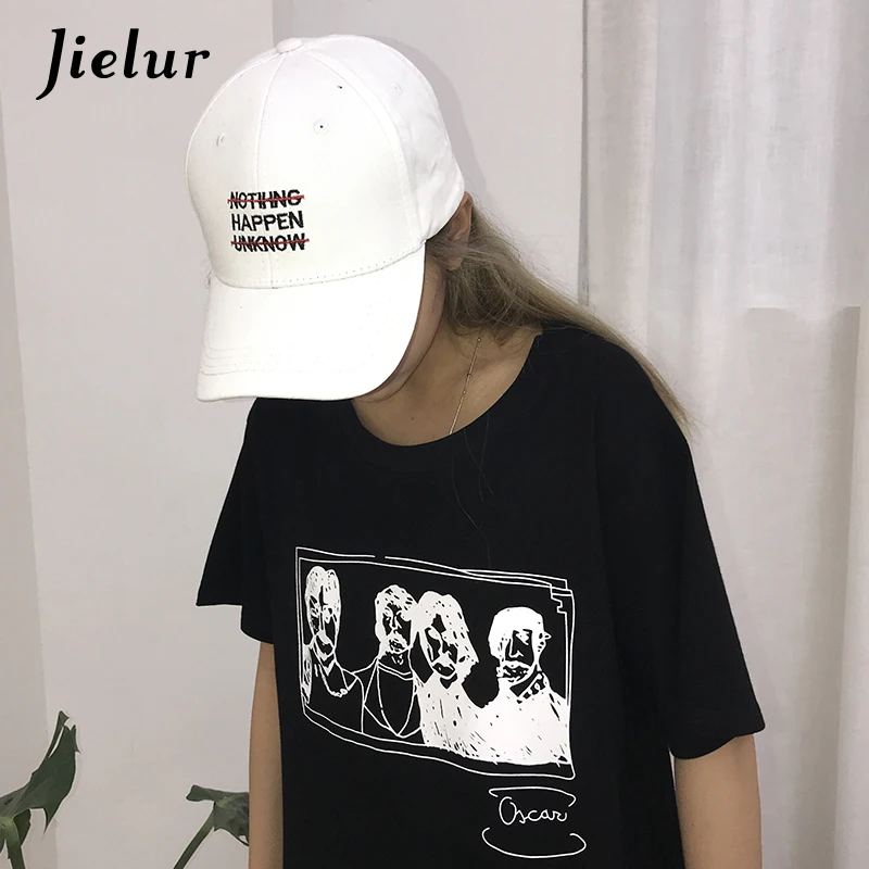 Уличная мода Jielur черные футболки для женщин Harajuku BF необычная Футболка с принтом