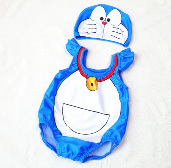 

Cartoon Design Polyester Swimsuit Two Pieces Children Beachwear Kids Swim Float Suit Baby Bathing BodySuit With Hat Z892