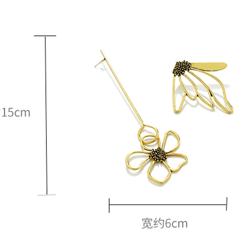 Asymmetric Flower Supear Long Earrings For Women Stunning Bronze Korean Earrings 2018 Vintage Christmas Earrings Femme Bijoux - Image 6