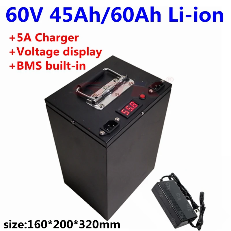 

Waterproof 60v 45ah 60ah lithium ion bateria with BMS for 6000W Tricycle scooter motorcycle Lead acid replacement +5A charger