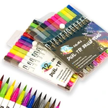 12 цветов двойной художественный маркер с кончиком кисти и Fineliner для студенческого рисования