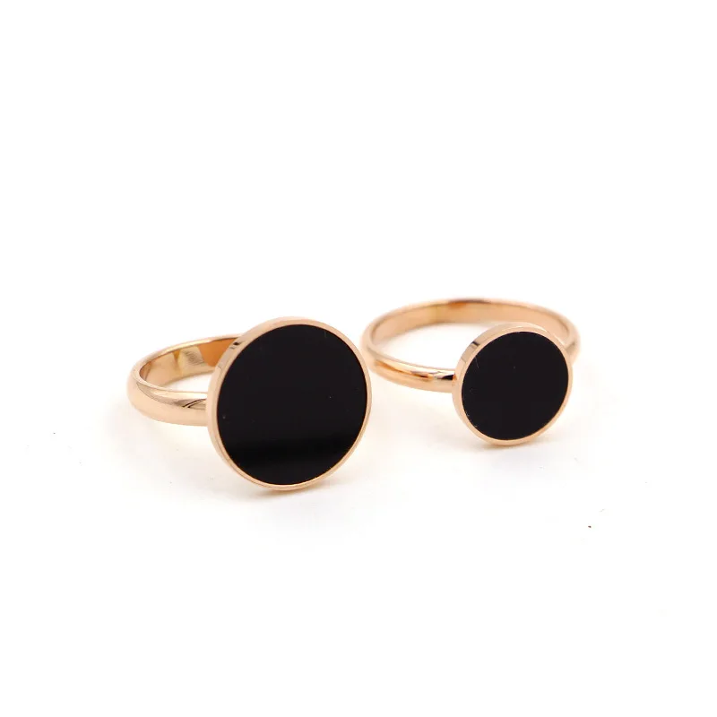 

Martick New Arrival 316L Stainless Steel Rose Gold Color With Black Round Design Fashion Finger Jewelry For Women R12