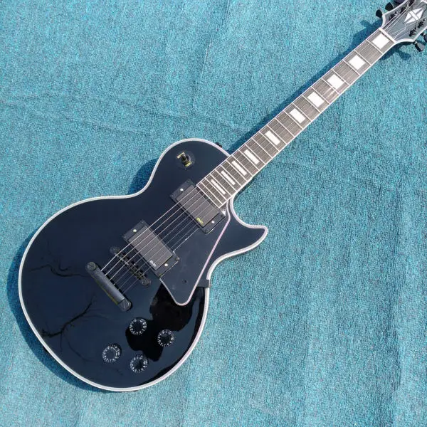 Chất lượng tùy chỉnh LP guitar điện EMG pickups ebony guitar phần cứng màu đen ràng buộc phím đàn electric guitar, miễn phí vận chuyển