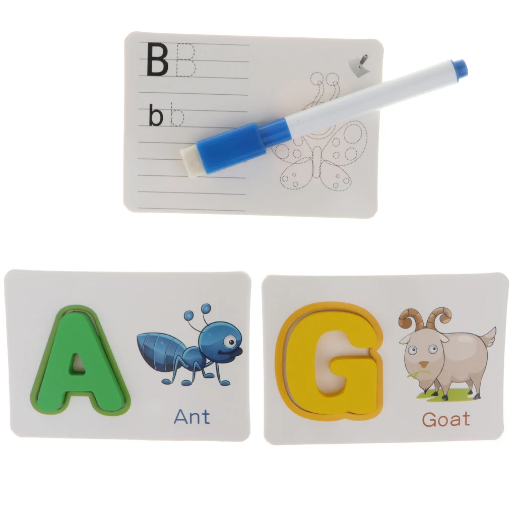 Wooden 26 ABC Alphabet English Letters Learning Matching Puzzles Color Shape Cognition Toy for Baby Early Learning