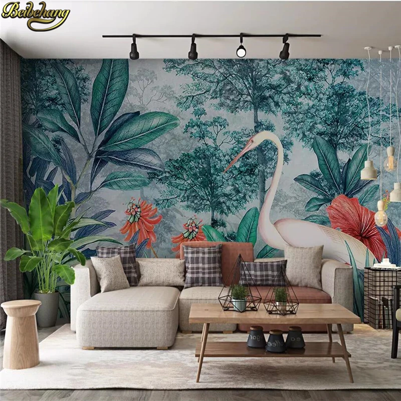 beibehang custom Medieval rainforest banana leaf flamingo Photo Wallpaper 3D Large Murals wall paper Living Room Sofa Bedroom