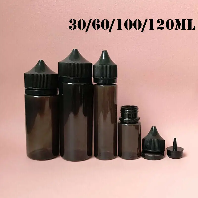 

5pcs 30ml/60ml/100ml/120ml Empty Black PET e juice Bottle Vape Dropper Bottles Childproof Cap liquid Cig Oil fill Containers