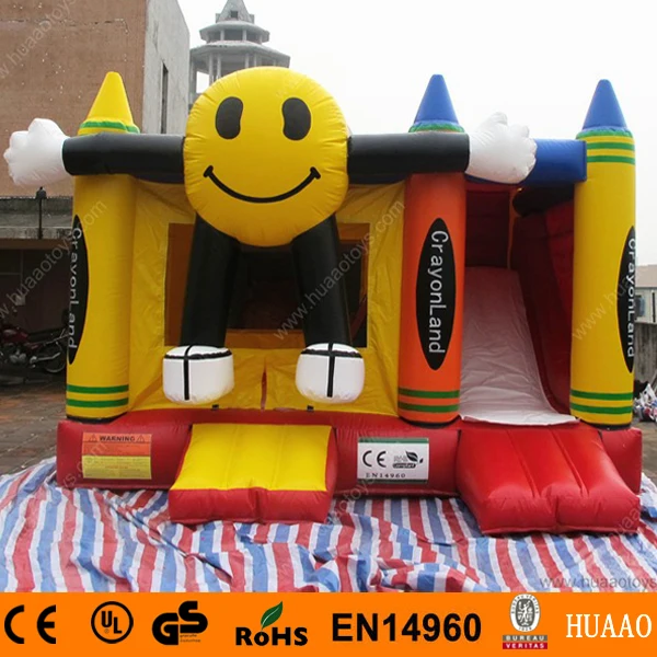 

Commercial Smiling Face Castle Inflatable with Slide and CE Blower