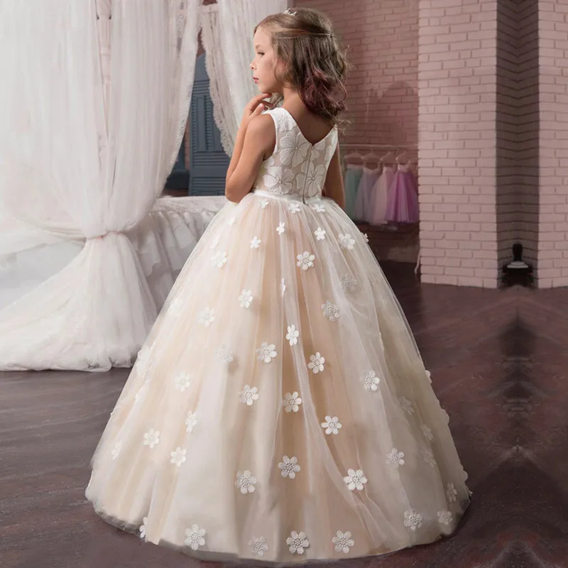 

Child dress Elegant Girls Sleeveless Lace Dress Party Prom Bridesmaid Dress Tulle For Banquet Party