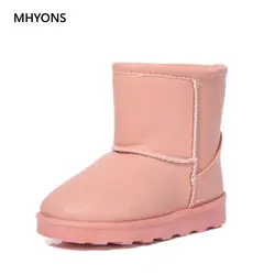 MHYONS/2018 г. новые зимние сапоги для девочек, плюшевые ботинки для мальчиков, Детские теплые однотонные зимние сапоги, детская удобная обувь