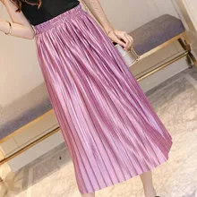 Высококачественная одежда,, новая плиссированная юбка, 6 цветов, раздавленные длинные юбки, Сексуальная атласная ткань под давлением