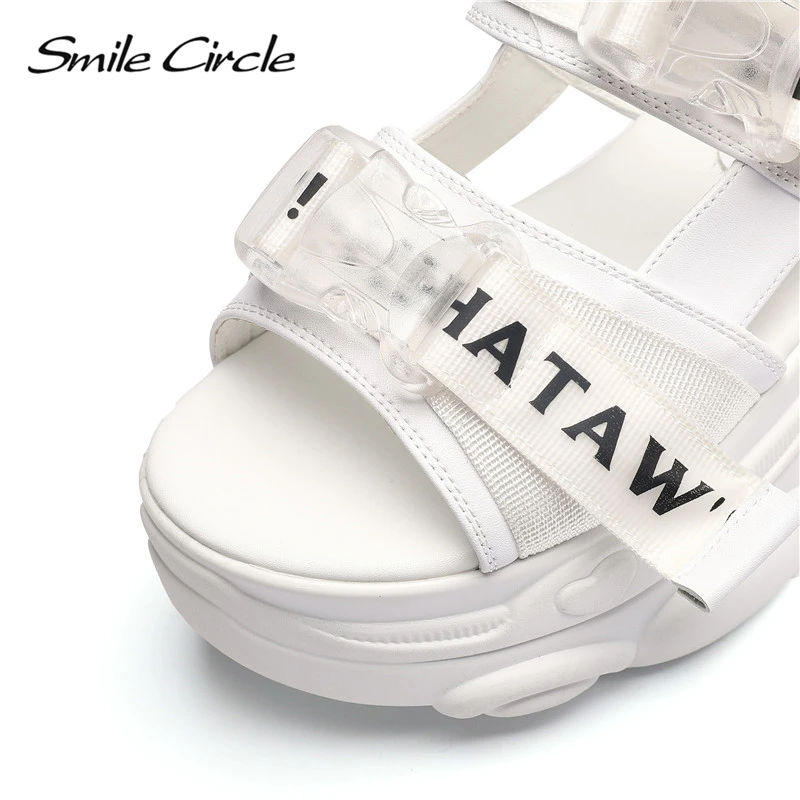 Smile Circle chunky sandals women fashion Ribbon Thick bottom Flat platform sandals women summer Shoes
