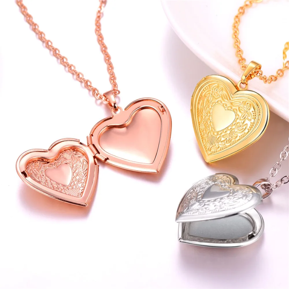 YOUFENG Love Heart Locket Necklace Thar Holds Pictures Heart Circle Shape Lockets Gift for Girl Jewelry 
