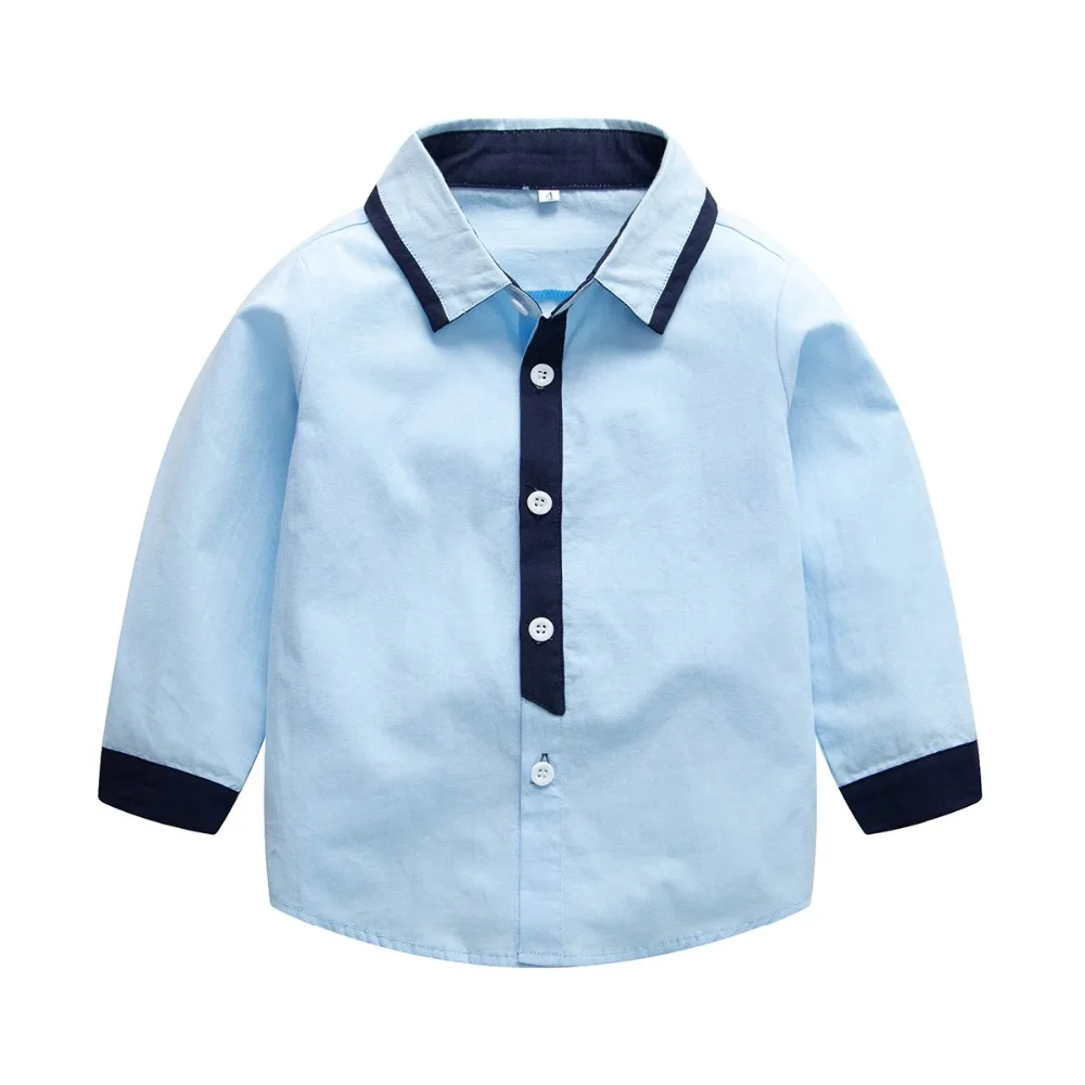 

Kid Clothing Boys Shirt Children Spring Autumn Fashion Soild Color Turn-down Cotton Long Sleeve Blue Shirts Tops