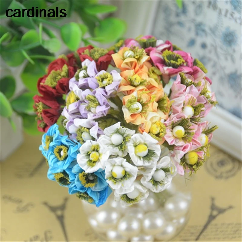 

72pcs/lot 7 colors 1-2CM Artificial Mulberry Paper Flower Cheap Mini Roses Bouquet,Used For Wedding Or DIY Gift Decoration