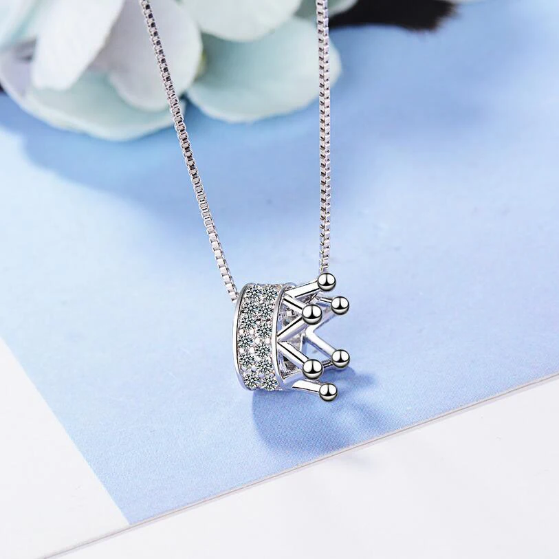 

Rhinestone Necklace Gold Silver Color Crown Pendant Necklace For Women Link Chain Crystals Crown Necklace Pendant Jewelry 2019