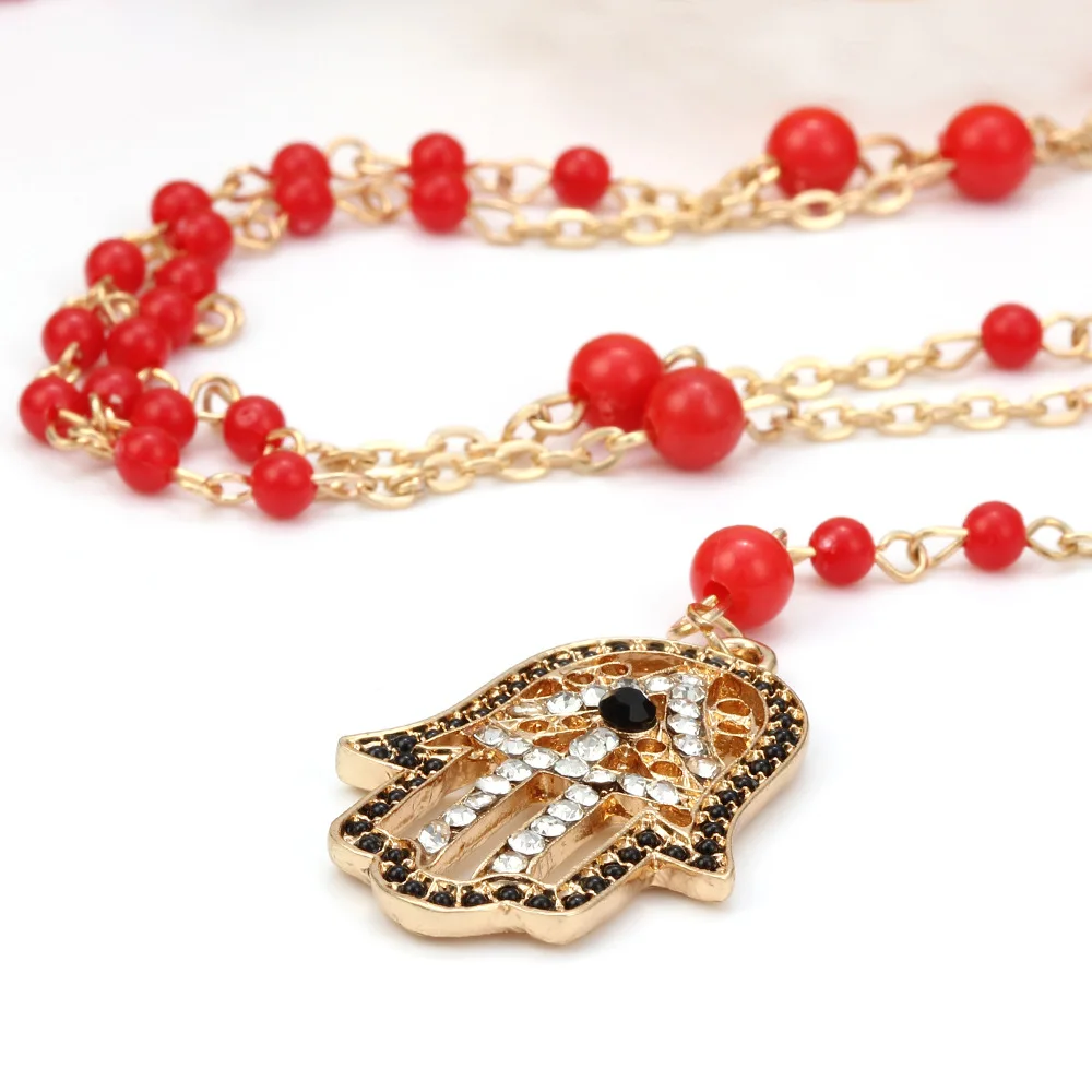 Колье Lucky Evil Eye Hamsa для женщин цепочка из бисера черного и красного цветов модные