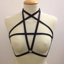 Hot sale Black pentagram elastic women chest strap frame bra body harness pastel goth body harness