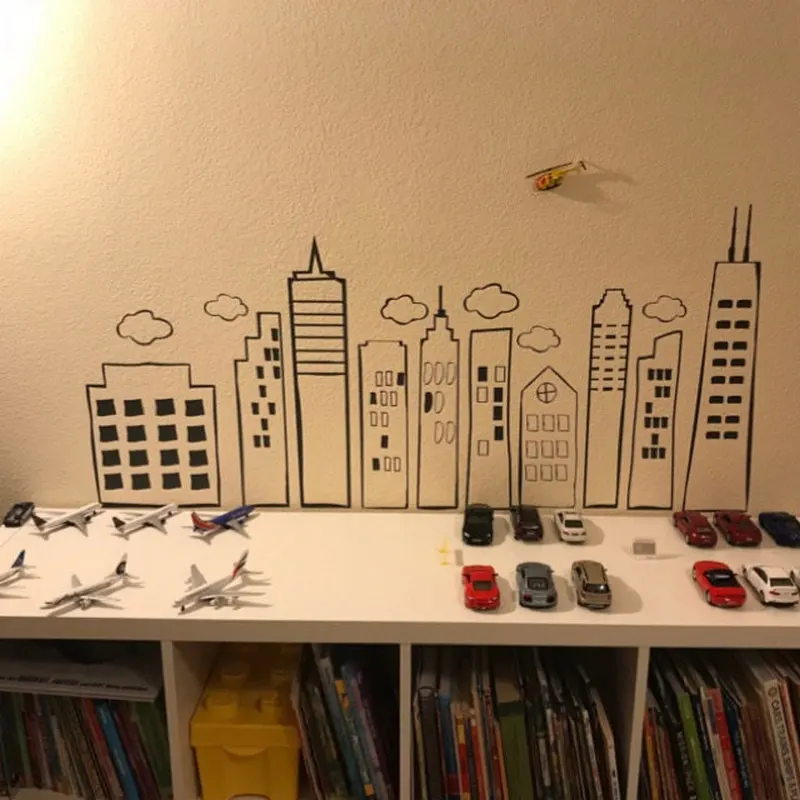 

City Skyline Creative Decorative Vinyl Art Mural Sticker for Kids Room Playroom Nursery Decor