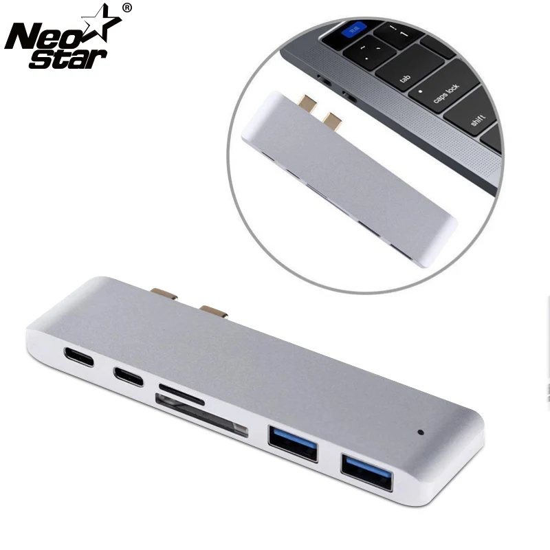 6 в 1 USB C концентратора Тип C концентратора TF/Micro SD Card Reader Тип-C USB3.0 с USB-C Зарядное устройство PD для MacBook Pro 13 "и 15" 2016/2017