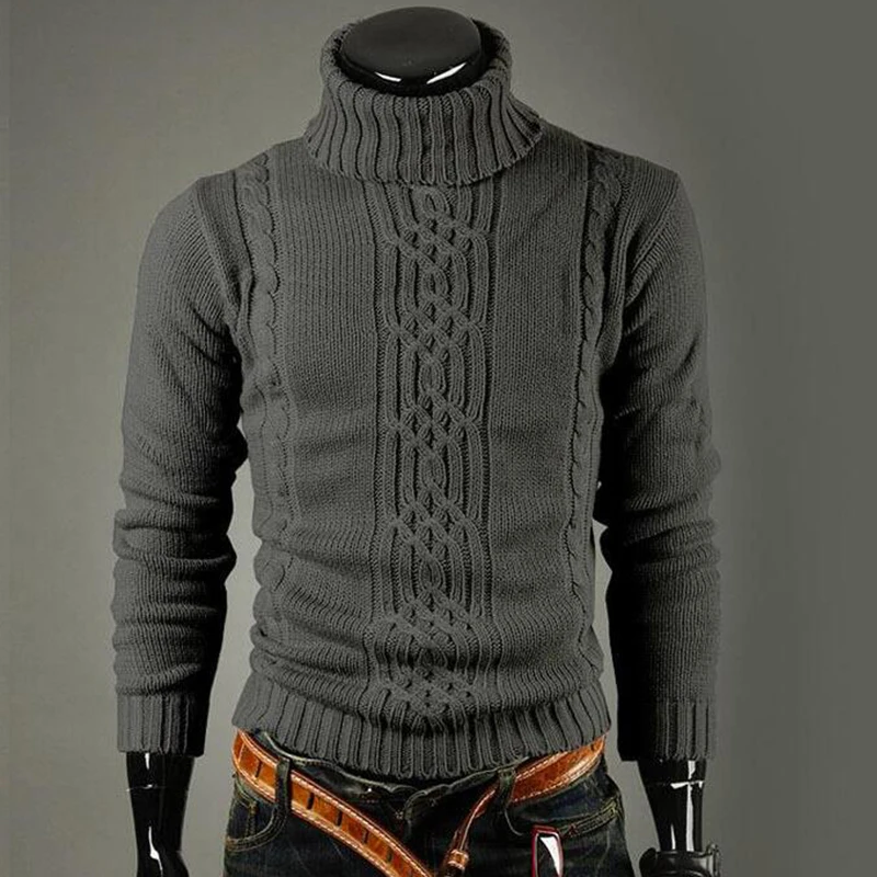 Hemiks, Мужской Повседневный свитер, мужские пуловеры, Осень-зима, водолазка с длинным рукавом, вязаные свитера, повседневная мужская верхняя одежда, джемпер - Цвет: Dark Gray