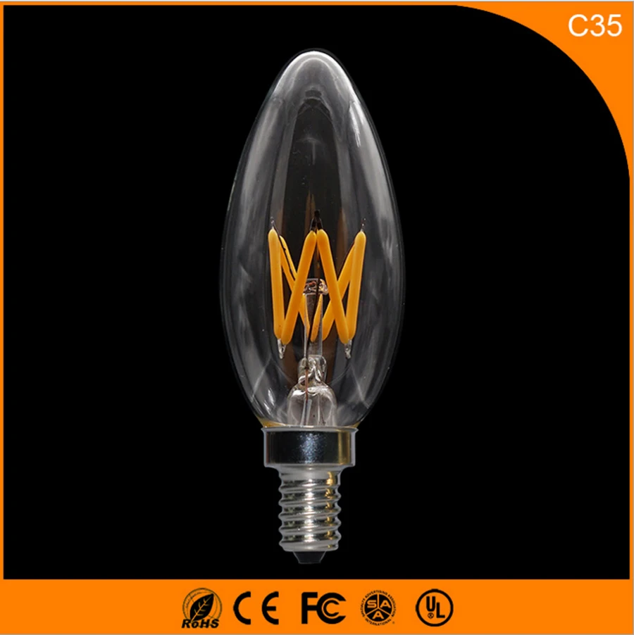 

50PCS 3W E14 E12 LED Bulbs ,C35 LED Filament Candle Bulbs 360 Degree Light Lamp Vintage pendant lamps AC220V