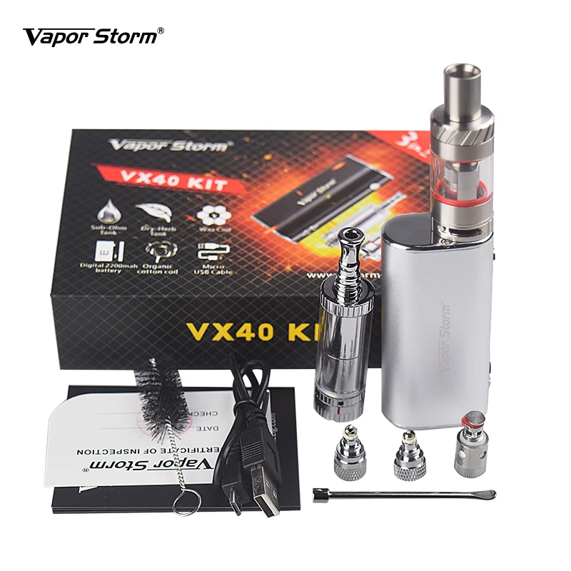 

Electronic Cigarette Vapor Storm VX40 3 in 1 Kit Dry Herb Vaporizer Kit TC Box Mod 40W Battery 2200mAh Wax Vape Atomizer Kit