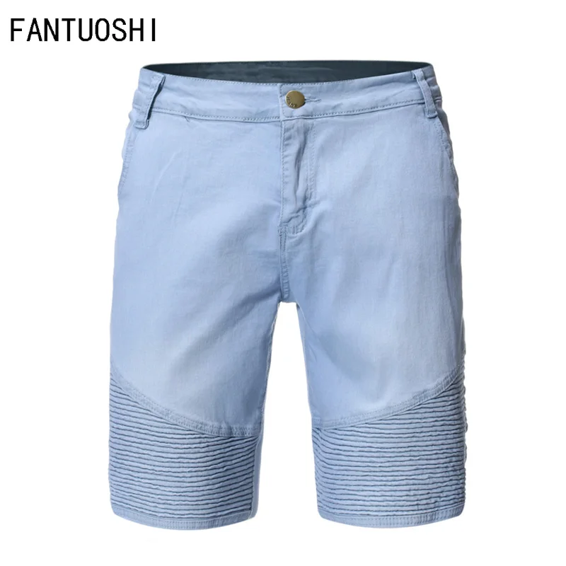 Летние х/Б мужские шорты новые тонкие эластичные талии обтягивающие короткие джинсы синий плюс размер 4XL Мужская брендовая одежда горячая распродажа