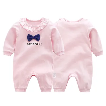 

0-1Y Pink Baby Girls Clothes Bow Decor Clothing,Spring Cotton Long Sleeve Kids Jumpsuits,Newborn Baby Boys Girls Rompers Outfits